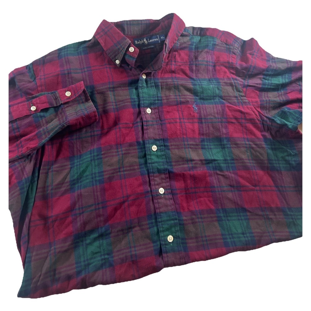Polo Ralph Lauren Shirt Mens XL Button‎ Up Light Flannel Tartan Long Sleeve
